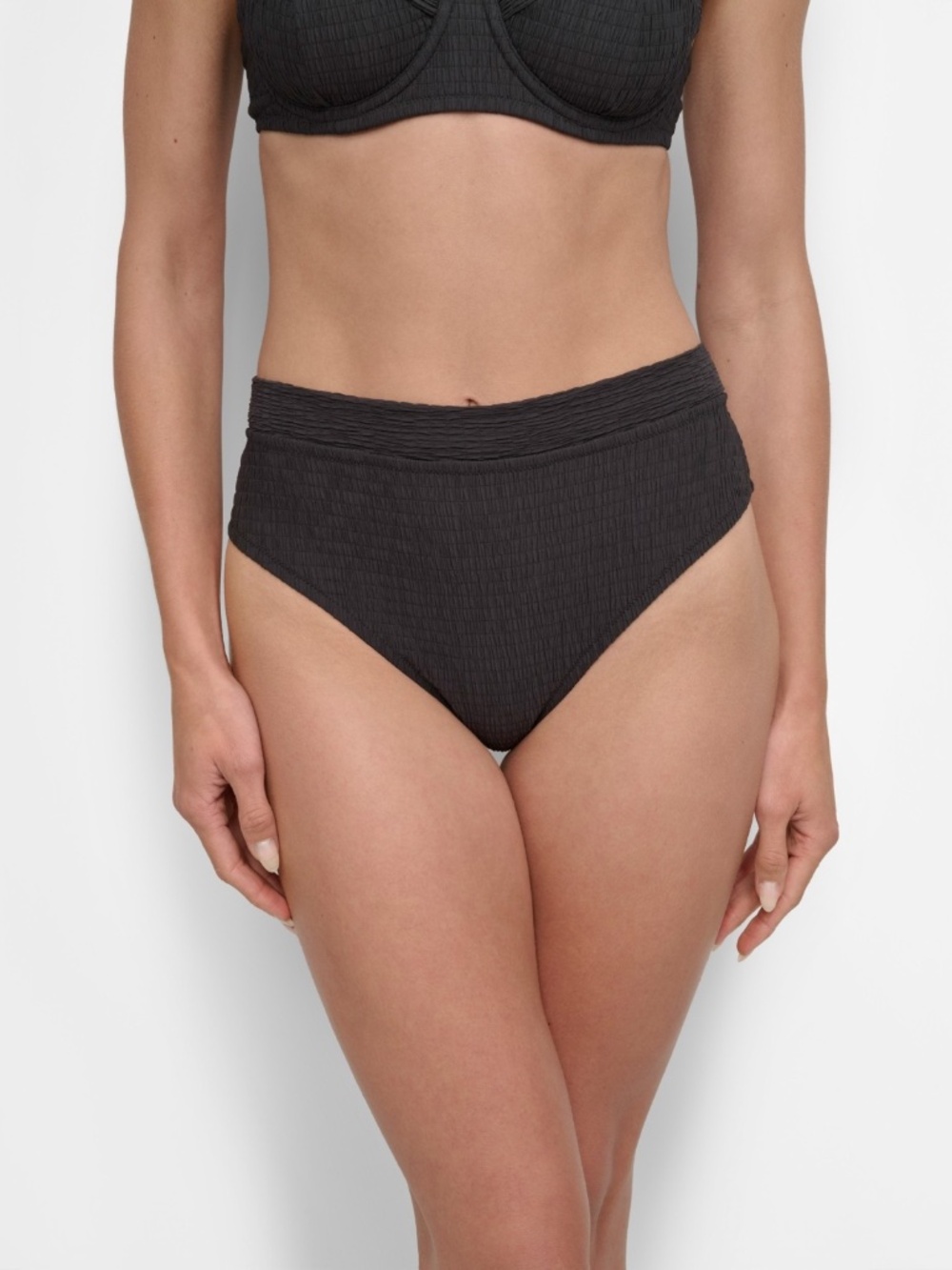 Dkny Women's High Waist Bikini Bottoms - Black Texture